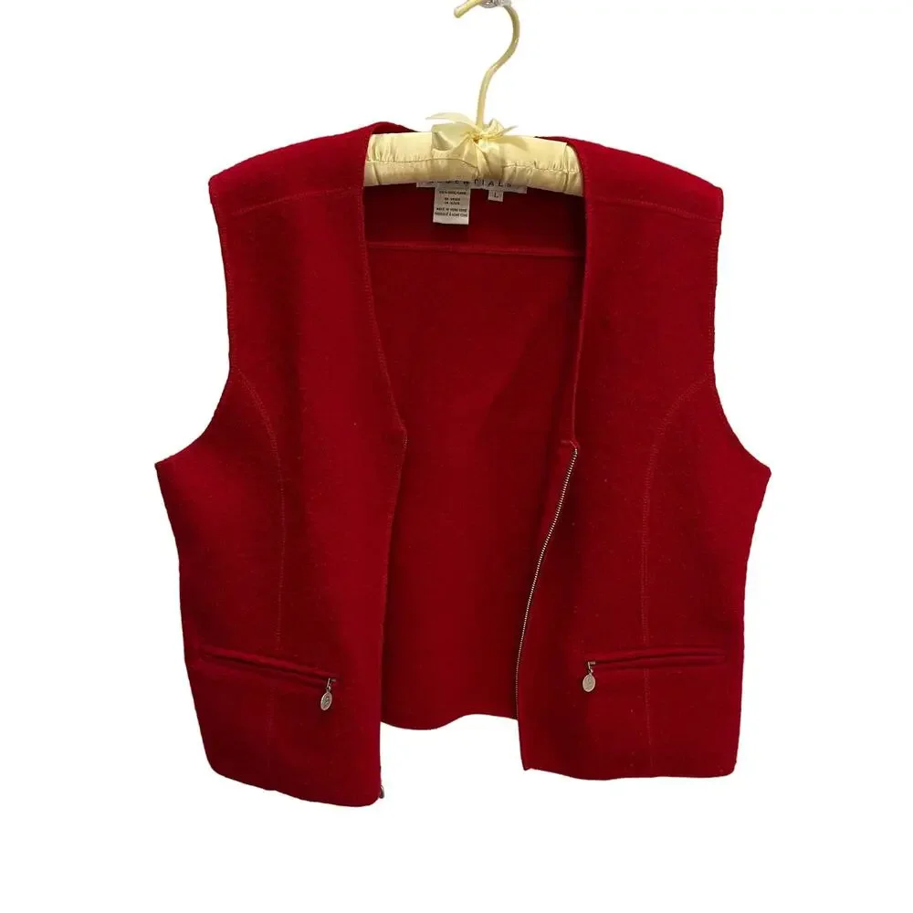 Bernardo Essentials 100% Wool Red Size Large Zipper Vest